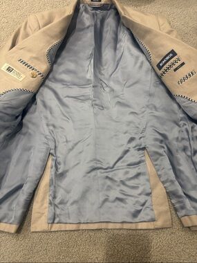 Bonobos Beige Sport Coat with Light Blue Satin Lining